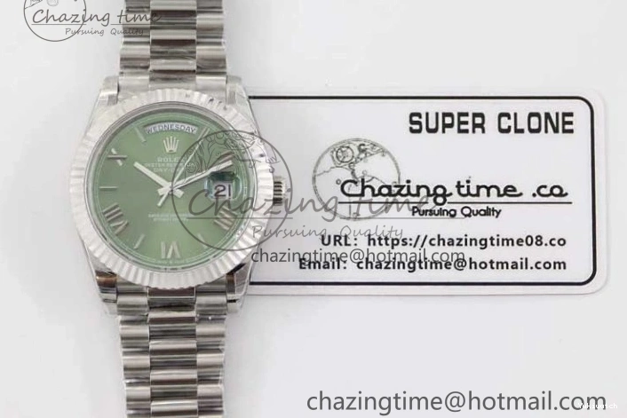 SS 904L Steel 40mm Roman Day Edition Best on 1:1 TWF Green A2836 SS Dial Date Bracelet 0123